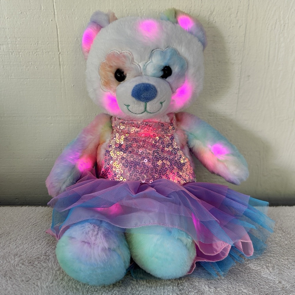 Build-A-Bear Workshop Glow Vibes Teddy Bear Light-Up Plush + Outfit NWOT